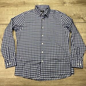 BOSS Hugo Boss Dress Shirt Mens 16.5 34/35 Blue Gingham Regular Fit Long Sleeve